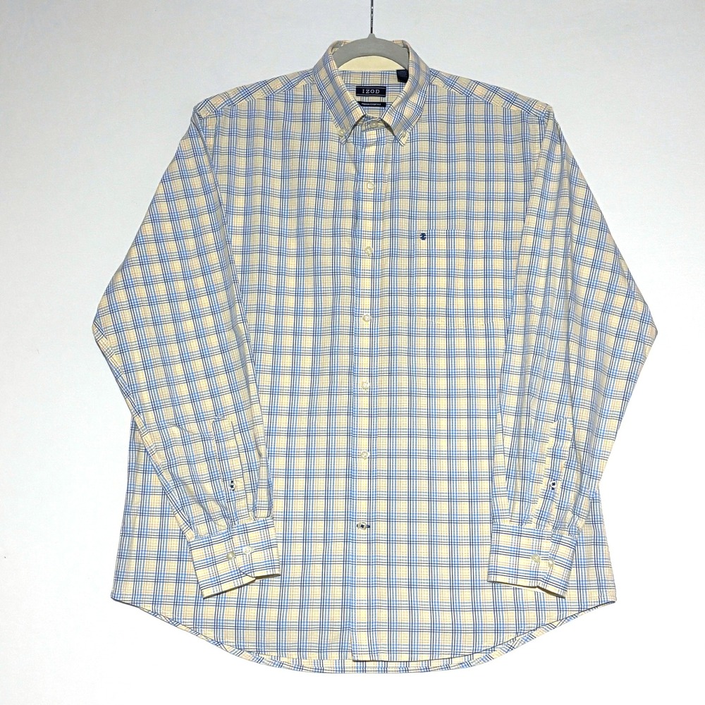 IZOD‎ Mens Premium Essentials Long Sleeve Button Down Shirt Plaid L Preppy